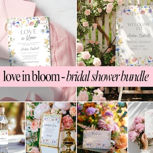 Love in Bloom Bridal Shower Bundle, Love in Bloom Bridal Shower Invitation, Spring Bridal Shower, Bridal Shower BINGO, Editable Template