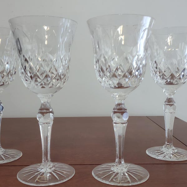 4 Vintage Cut and Etched Yugoslavian Crystal Wine Glasses