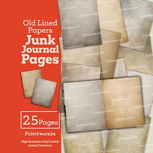Vintage Lined Paper Junk Journal Paper: Distressed Aged Notebook Pages, Scrapbook Paper Pack, Printable Ephemera (Digital Instant Download)