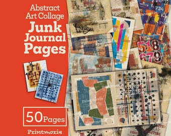 Páginas de álbum de recortes con collage de arte abstracto: paquete de papel digital para álbum de recortes, suministros para técnicas mixtas, efímeros imprimibles (descarga digital instantánea)