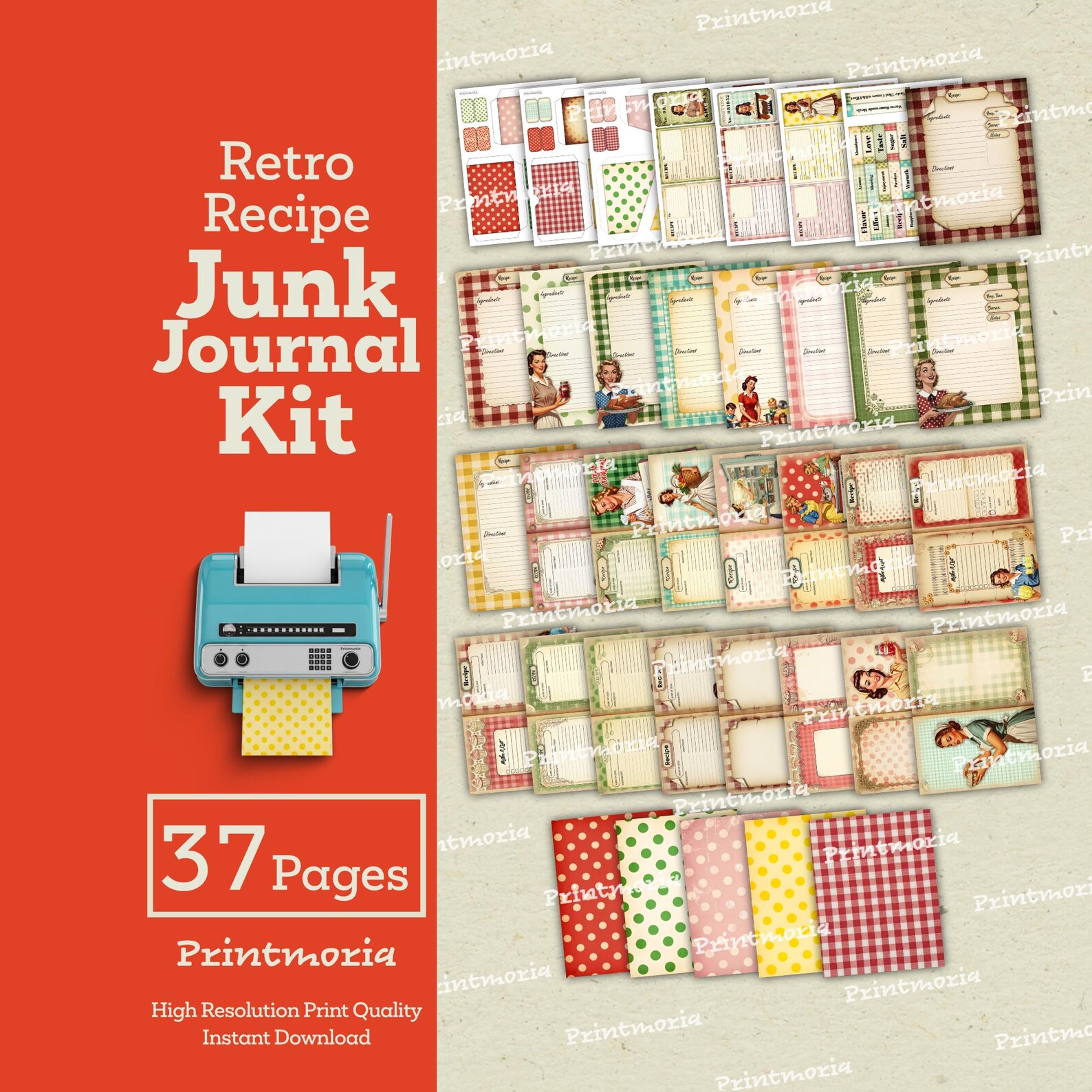 Retro Kitchen Recipe Junk Journal Kit: Cooking Junk Journal Pages ...