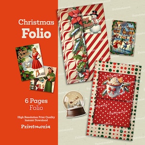 Vintage Christmas Folio Kit: Mini Album Organizer & Junk Journal Pocket Set, Fussy Cuts, Folder (Digital Instant Download)
