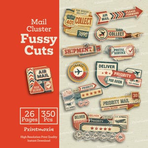 Vintage Mail Cluster Fussy Cuts: Junk Journal Ephemera, Embellishment Supplies, Printable Scrapbooking Kit (Digital Instant Download)