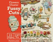 Flower Cluster Fussy Cuts, Printable Floral Ephemera Junk Journals, Shabby Chic Scrapbooking Embellishments (Digital Instant Download)
