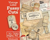 Vintage Label Fussy Cuts: Ephemera Pack for Junk Journal, Embellishment Labels, Antique Tag, Retro Scrapbook Kit (Digital Instant Download)