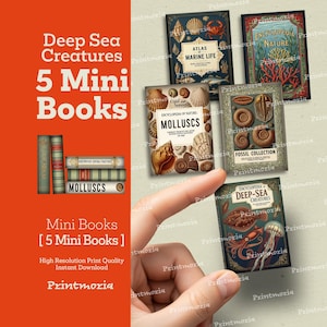 Vintage Deep Sea Creatures Mini Books Printable Junk Journal Ephemera Kit, Ocean Life Scrapbooking Pack (Digital Instant Download, PDF File)