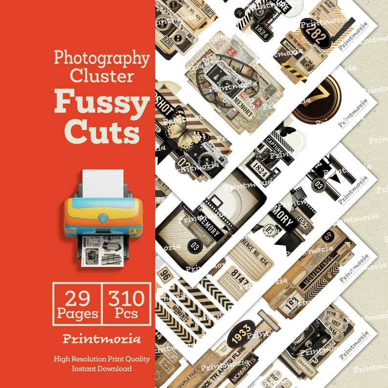Photography Cluster Fussy Cuts, Retro Camera Ephemera for Junk Journals, Retro Film Strip Scrapbooking Kit (Digital Instant Download) image 4