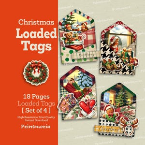 Etichette natalizie cariche: kit per scrapbooking vintage e diario retrò (download digitale, file PDF)