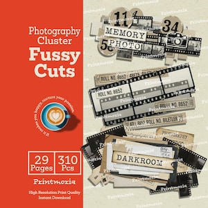 Photography Cluster Fussy Cuts, Retro Camera Ephemera for Junk Journals, Retro Film Strip Scrapbooking Kit (Digital Instant Download) image 2