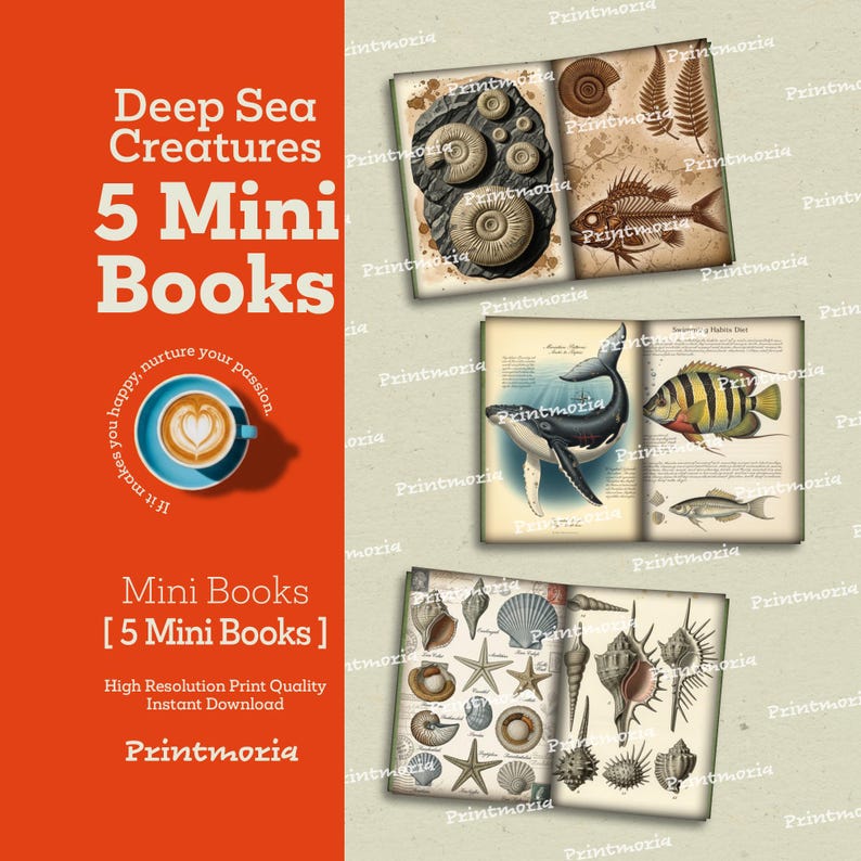 Vintage Deep Sea Creatures Mini Books Printable Junk Journal Ephemera ...