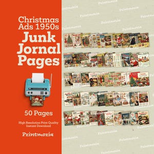 Pagine per junk journal dedicate alle pubblicità natalizie degli anni '50: kit natalizio retrò stampabile di 50 pagine (download digitale immediato) immagine 4