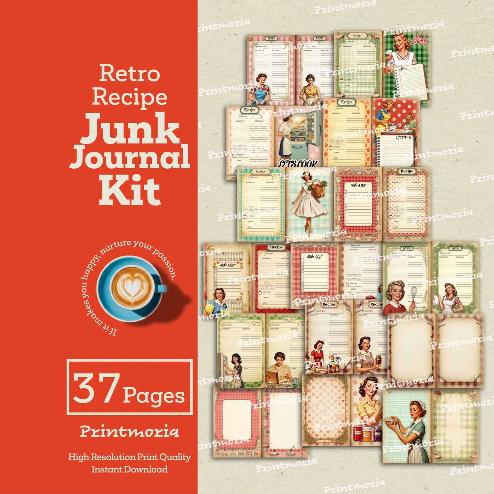 Retro Kitchen Recipe Junk Journal Kit: Cooking Junk Journal Pages ...