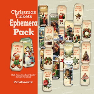 Christmas Tickets Ephemera Pack: Vintage Holiday Junk Journal Kit, Printable Scrapbook Supplies