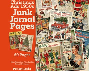 1950s Christmas Ads Junk Journal Pages: 50 Page Printable Retro Holiday Kit (Digital Instant Download)