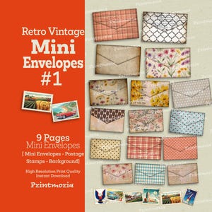 Printable Retro Mini Envelopes #1: Junk Journal Ephemera Kit, Retro Patterned Small Envelopes (Digital Instant Download, PDF File)