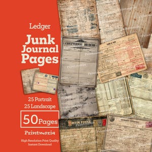 Ledger Junk Journal Pages: Vintage Antique Accounting Sheets, Old Document Ephemera Kit, Distressed Papers (Digital Instant Download)