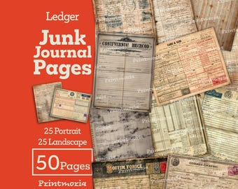 Ledger Junk Journal Pages: Vintage Antique Accounting Sheets, Old Document Ephemera Kit, Distressed Papers (Digital Instant Download)