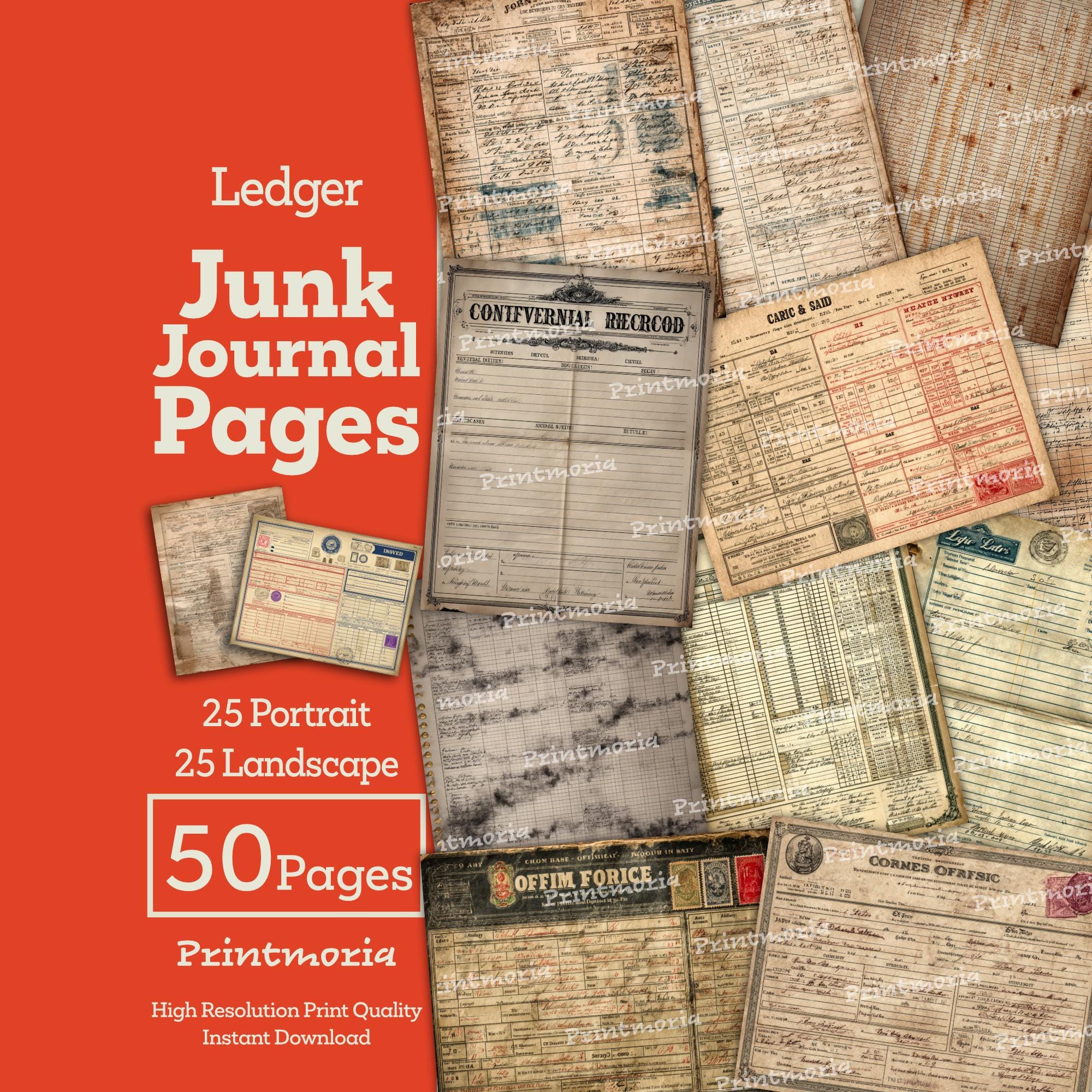 Ledger Junk Journal Pages: Vintage Antique Accounting Sheets, Old ...