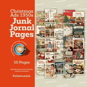 Pagine per junk journal dedicate alle pubblicità natalizie degli anni '50: kit natalizio retrò stampabile di 50 pagine (download digitale immediato) immagine 3
