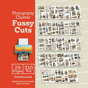 Photography Cluster Fussy Cuts, Retro Camera Ephemera for Junk Journals, Retro Film Strip Scrapbooking Kit (Digital Instant Download) image 3