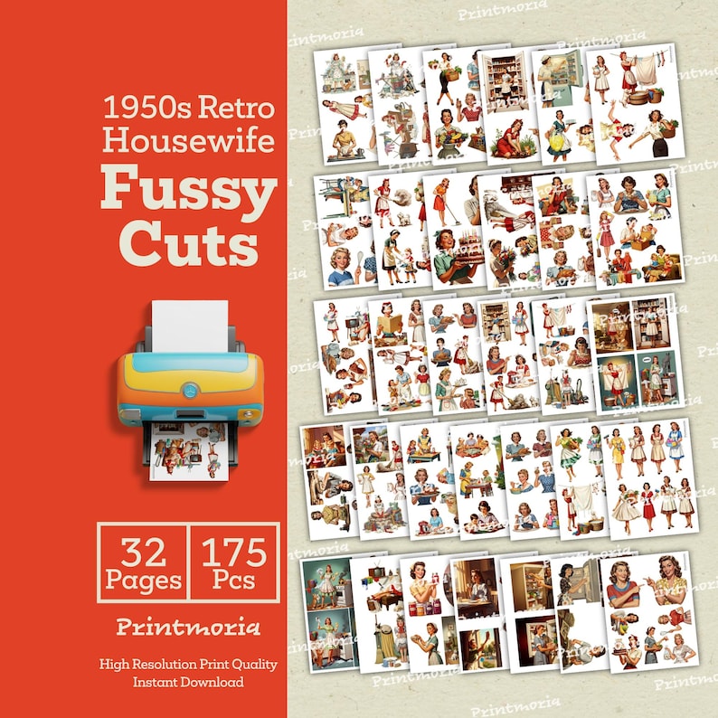1950-talets retro hemmafru-kräsna klipp: Utskrivbara vintagekvinna-ephemera, skräpjournal-kit från mitten av århundradet, retro hushållsarbete (digital direktnedladdning) bild 2