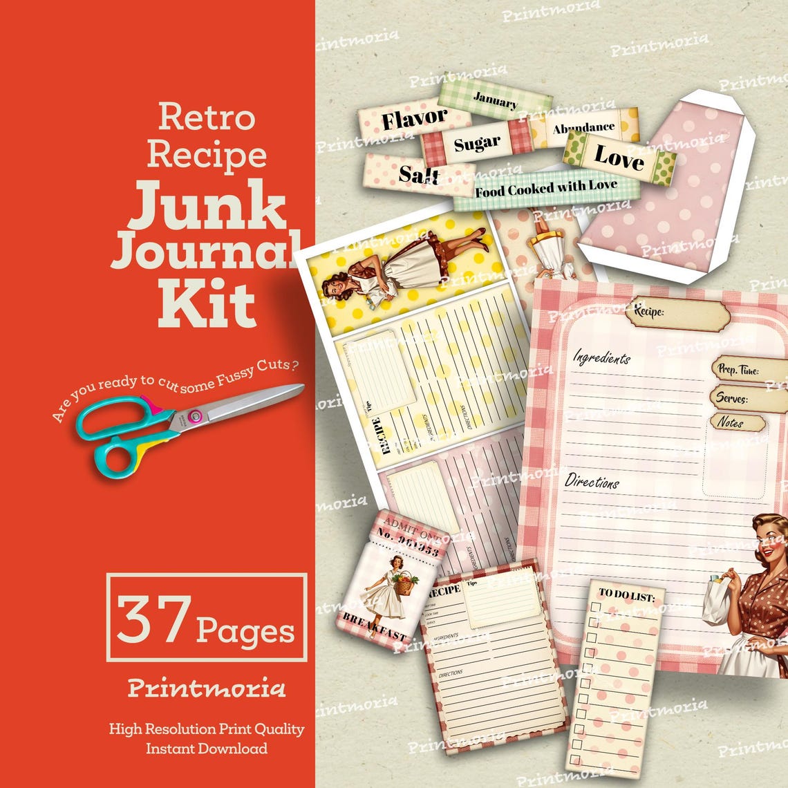 Retro Kitchen Recipe Junk Journal Kit: Cooking Junk Journal Pages ...