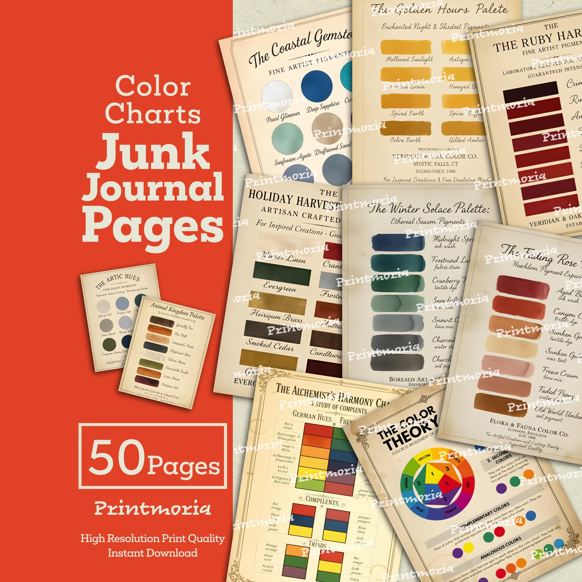 Color Charts Junk Journal Pages: 50 Vintage & Abstract Ephemera Pages ...