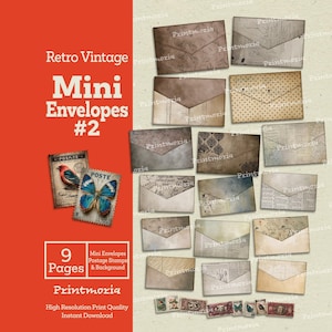 Printable Retro Vintage Mini Envelopes #2 Junk Journal Ephemera Kit: Vintage Patterned Small Envelopes (Digital Instant Download)