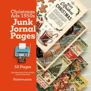 Pagine per junk journal dedicate alle pubblicità natalizie degli anni '50: kit natalizio retrò stampabile di 50 pagine (download digitale immediato) immagine 5