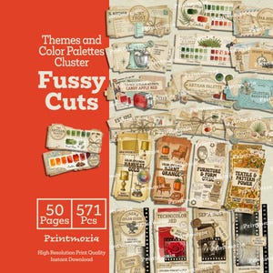 Temas y paletas de colores: Kit de recortes para diario creativo, paleta de colores con estética retro (descarga digital instantánea)