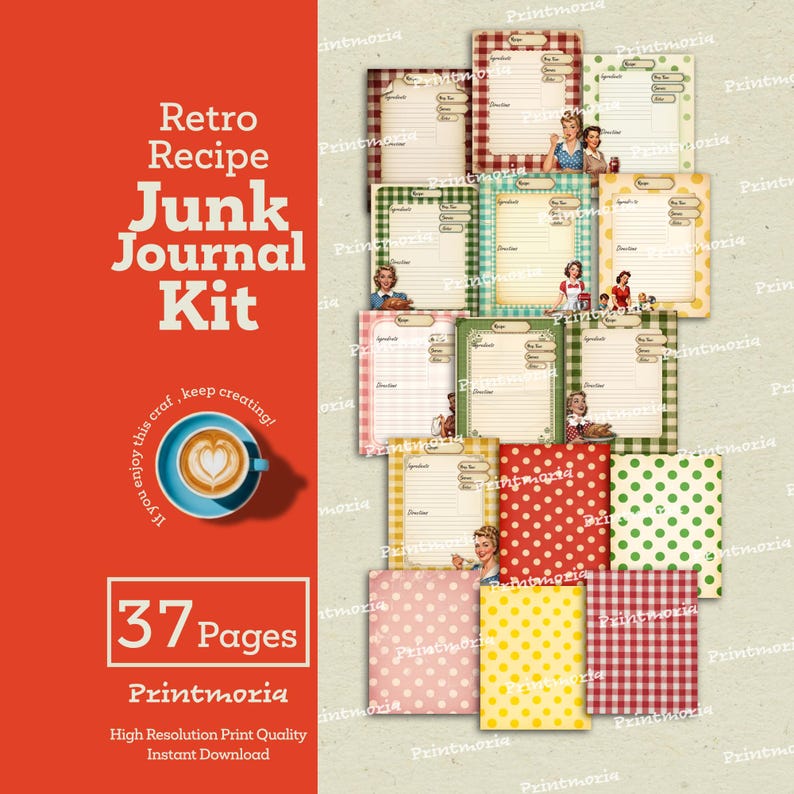 Retro Kitchen Recipe Junk Journal Kit: Cooking Junk Journal Pages ...