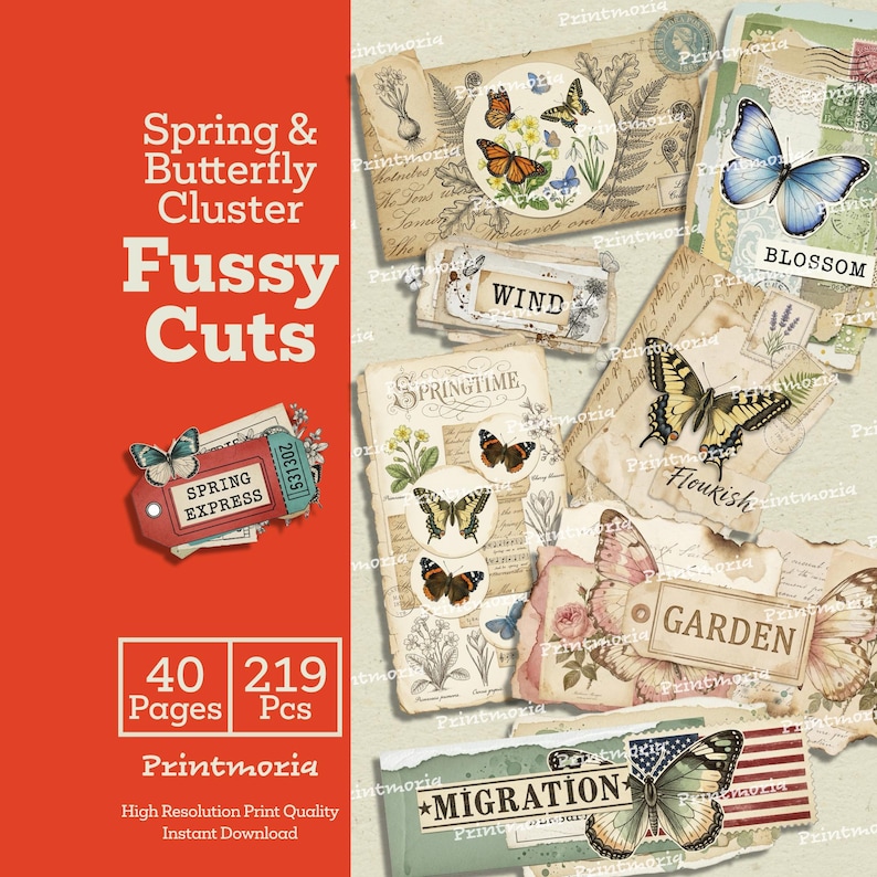 Spring Butterfly Clusters Fussy Cuts: Vintage Junk Journal Ephemera ...
