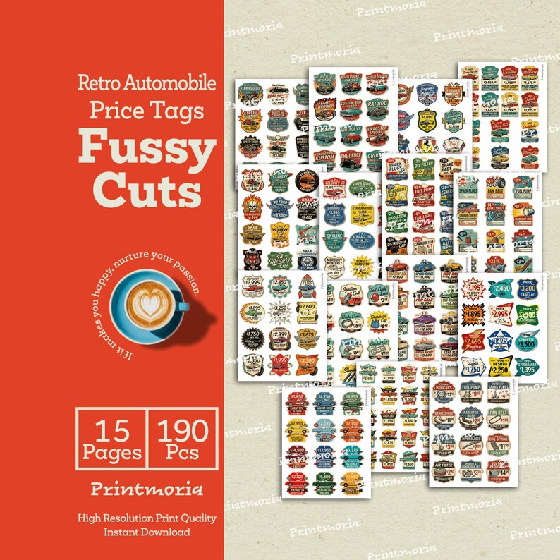 Vintage Automobile Price Tags Fussy Cuts: Retro Car Junk Journal ...