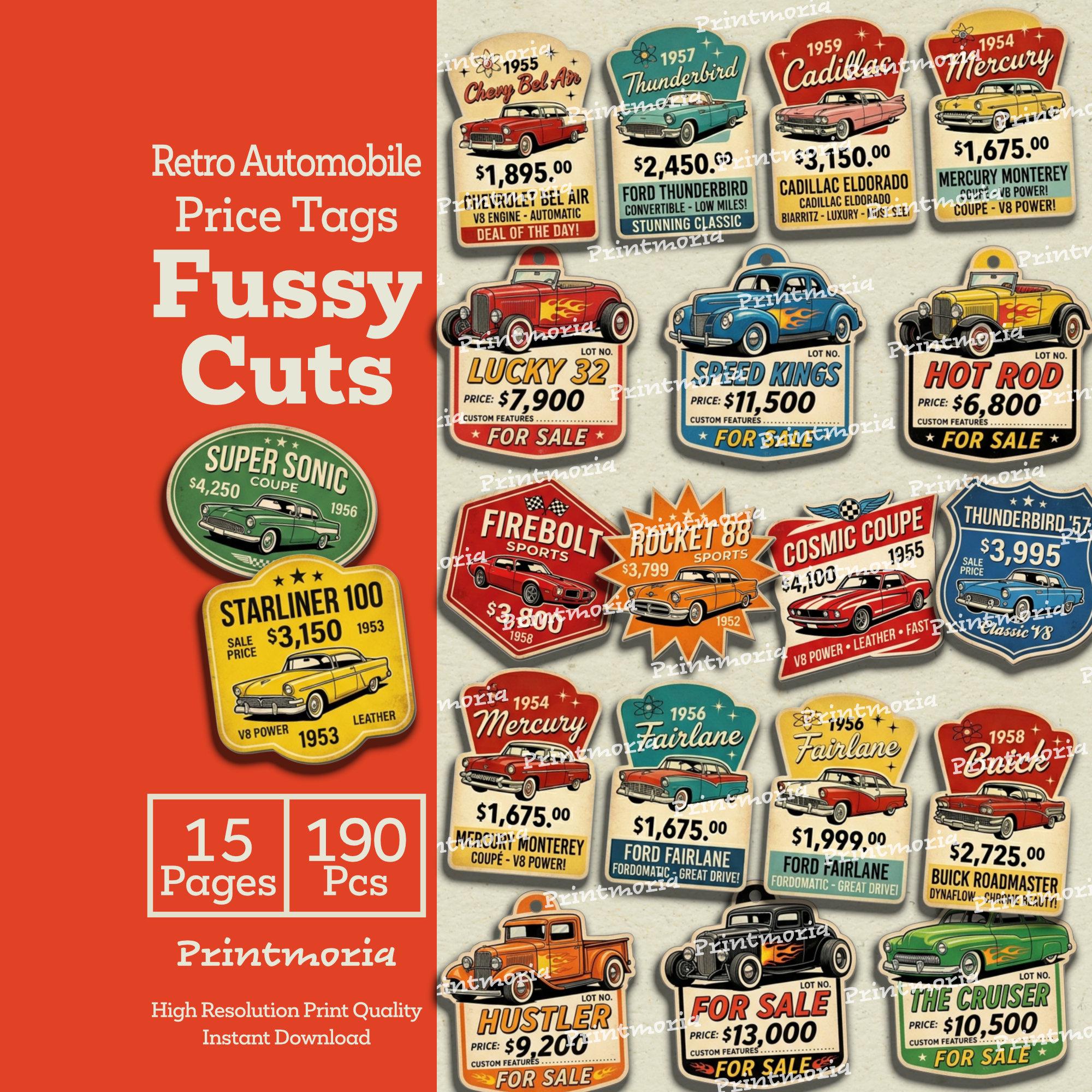 Vintage Automobile Price Tags Fussy Cuts: Retro Car Junk Journal ...