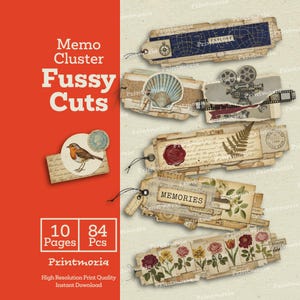 Vintage memocluster kieskeurige sneden afdrukbaar: benodigdheden voor verfraaiing, afdrukbare scrapbooking kit (digitale directe download)