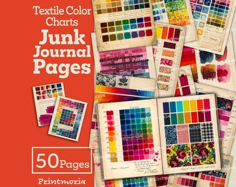 Textile Color Chart Pages: Digital Junk Journal Ephemera Kit, Printable Scrapbooking Fabric Swatch Sheets (Digital Instant Download)