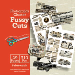 Photography Cluster Fussy Cuts, Retro Camera Ephemera for Junk Journals, Retro Film Strip Scrapbooking Kit (Digital Instant Download) image 5
