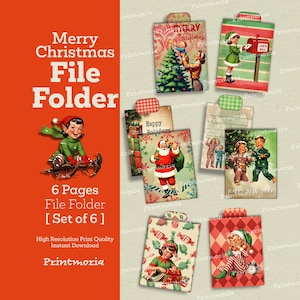 Vintage kerstbestandenmappenset: retro-scrapbookingkit (direct digitaal downloaden)