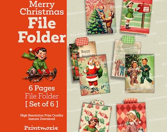 Vintage Christmas File Folder Set: Retro Scrapbooking Kit (Digital Instant Download)