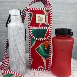 Quilted Water Bottle Sling | Handmade Cotton Crossbody Carrier