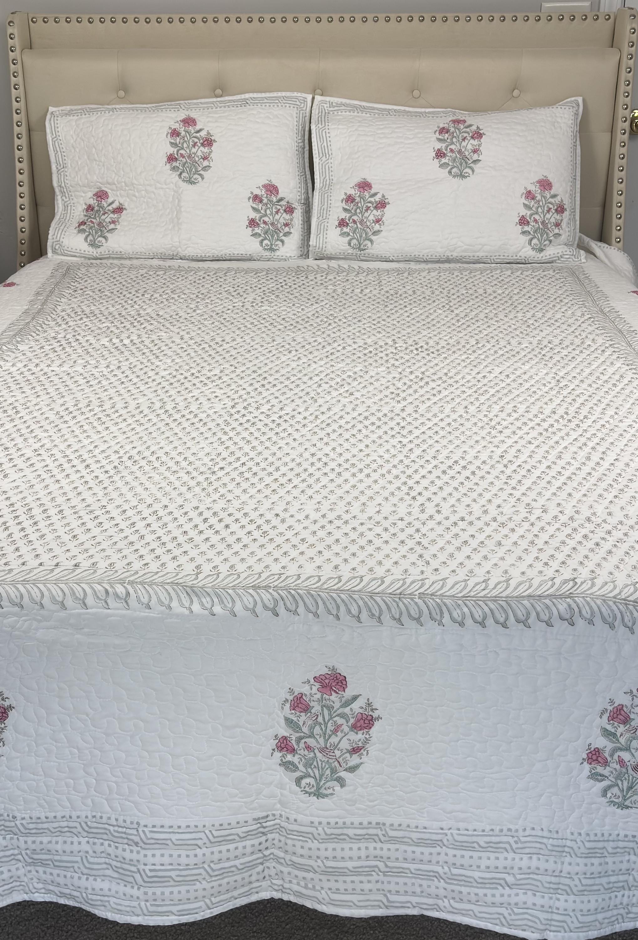 Handmade Block Print Cotton Bed Cover| Quilted Bed Spread| Boho Bedding ...