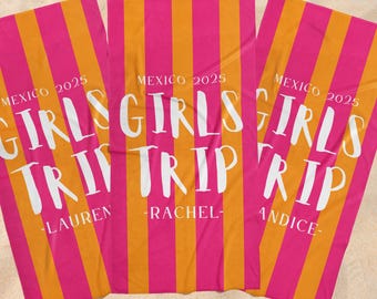 Personalized Girls Trip Beach Towel: Custom Towels for Girls Getaway, Matching Bachelorette Party, Personalized Travel Group Gift