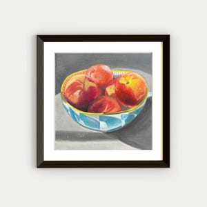 Poster Print, Peach Bowl from West Elm Art Print, Kitchen Wall Decor, Fruit Poster, peach still life, Gift for Foodie, Wall Art