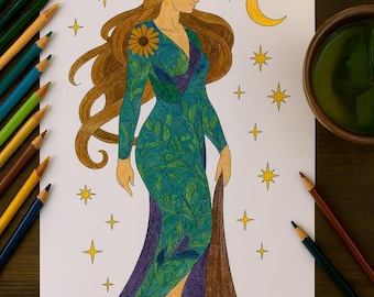 Jungfruns stjärntecken målarbilder | Astrologi utskrivbart paket med meditationsmanus