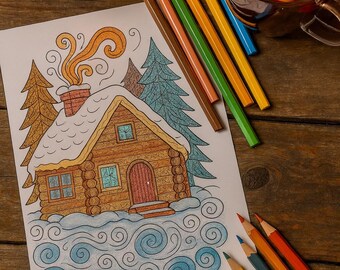 Mönster & Flow vintermålarpaket | 5 mysiga vintersidor | Utskrivbar digital nedladdning