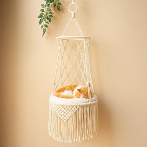 Cat Bed Macrame Cat Hammock Hanging Cat Bed Boho Cat Swing With Cushion Indoor Cat Hammock Macrame Cat Furniture Cat Tree Cat Lover Gift