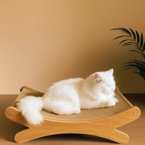 Wooden Cat Bed Scratching Pad Sisal Cat Bed Elevated Cat Lounger Small Cat Furniture Modern Cat Scratcher Bed Cat Cat Lover Gift Scratch Pad