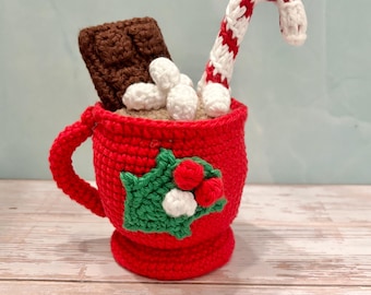 Heiße Kakao-Tasse Amigurumi Häkelanleitung | Weihnachtsfeiertags-Tasse (PDF Anleitung)