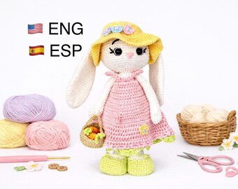 Gehäkeltes Kaninchen Amigurumi Muster - No-Sew Garden Doll mit Zubehör (ENG/ESP)