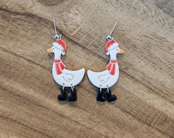 Christmas Geese:Earrings, Polymer Clay, Christmas, Dangles